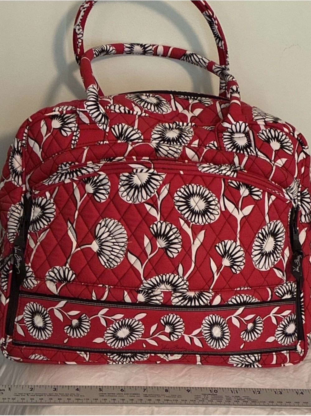 Vera Bradley Red and White Quilted Floral Laptop Tote